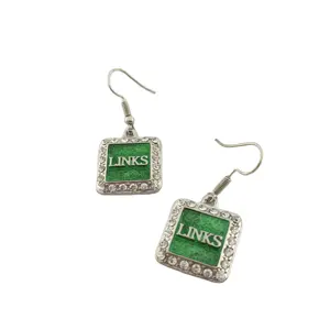 Eslabones elegantes personalizados, pendientes de hermandad con diamantes de imitación cuadrados de esmalte verde, joyería para mujer, regalo de fiesta