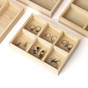 Wooden Jewelry <b>Display</b> Tray Divided Rectangle Solid Wood Storage <b>Box</b> For Bracelets Rings Countertop Organization - Product Image 3