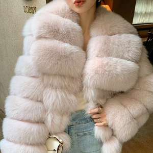 Veste en fourrure de <span class=keywords><strong>renard</strong></span> rose véritable luxueuse pour femmes 2025, réversible, courte, manteau d'hiver, vêtements d'hiver de luxe avec grand col en fourrure - Product Image 2