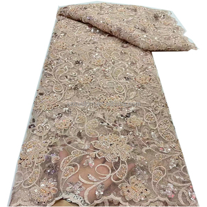 Eco-Friendly Polyester Sequin <strong>Lace</strong> Fabric with Embroidery Flowers and Indian <strong>Lace</strong> Design - Product Image 3