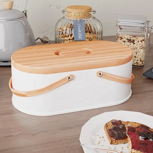 Kotak Roti Baja Karbon dengan Tutup Bambu Desain Vintage, <span class=keywords><strong>Wadah</strong></span> Penyimpanan Makanan untuk Rumah dan Dapur - Product Image 2