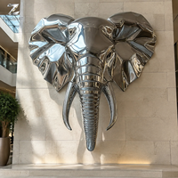 Escultura de Cabeza de Elefante de Acero Inoxidable Espejado, Arte Animal Metálico Moderno para Montar en la Pared, Decoración para Vestíbulo de Hotel, Centro Comercial, Villa