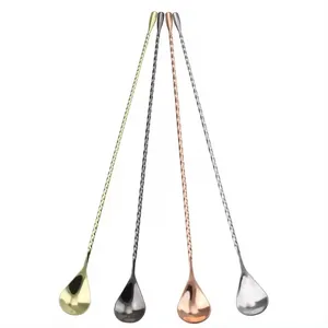 Wholesale Custom 304 Stainless Steel Swizzle Sticks Mixing Spoon Cocktail Shaker Long Handle Bar Spoon