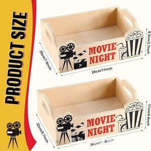 Wooden Movie Night <b>Snack</b> <b>Tray</b> 28x20x9.5cm Portable Storage Box For Popcorn And <b>Snacks</b> - Product Image 1