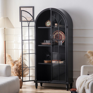 Mueble de Salón con Puerta de Vidrio Arqueado Negro, Unidad de Almacenamiento y Exhibición para Decoración del Hogar - Product Image 3