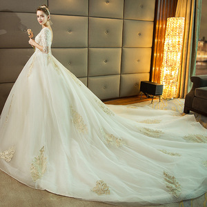 Princess Style Wedding Dress Ball Gown Empire Waist Sweetheart Neckline Long Train Champagne Color Vintage Fashion - Product Image 4