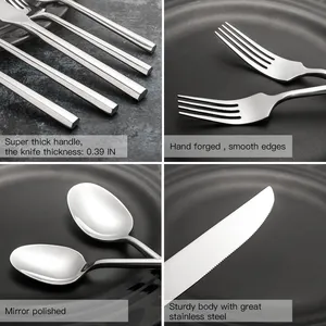 Hot Sale 5 Pieces Stainless Steel Cutlery Hexagonal Thick Heavy Handle Wedding Flatware Set