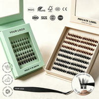 Cils en grappe autocollants à presser, boîte magnétique personnalisée, 100% faits à la main, imperméables, pré-collés, en fibres végétales, avec bande courbée