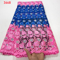 3668 Tissu en dentelle de guipure africaine en gros avec sequins, 5 yards, dentelle nigériane pour robes de soirée et de mariage à coudre