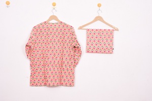 Conjunto de Pijama de Algodón Satinado con Estampado a Mano de Estilo Sencillo para Mujer, Ropa de Dormir Vintage con Manga Tres Cuartos y Botones Delanteros - Product Image 3