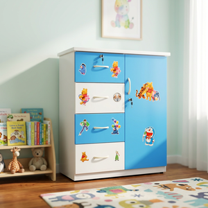 Blue and White Children's Durable Plastic 1-Door 4-Compartment Standing Type Wardrobe Clothing Organizer for Kids - Product Image 3