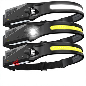 Lampe frontale <span class=keywords><strong>LED</strong></span> rechargeable 3 pièces à faisceau large 230° avec capteur de mouvement, 5 modes, étanche IPX4 et <span class=keywords><strong>bandeau</strong></span> réglable pour le camping - Product Image 1