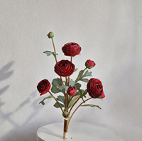Fleurs artificielles en soie de renoncule, grands tiges florales artificielles bordeaux, arrangement pour vase d'Halloween et de mariage, décoration de table pour fêtes à domicile