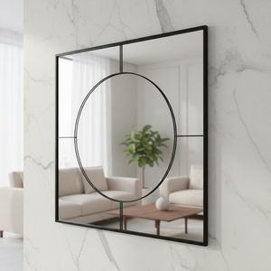 Industrial <strong>Square</strong> Black Metal Frame <strong>Mirror</strong> Wall Mounted Contemporary 80x80cm Home Bathroom Fireplace Frame <strong>Mirror</strong> - Product Image 1
