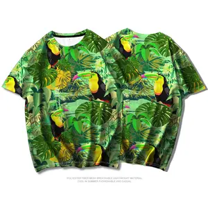 사용자 정의 브랜드 여름 새로운 조류 패턴 3D 디지털 인쇄 남성 여성 패션 폴리 에스테르 반팔 티셔츠