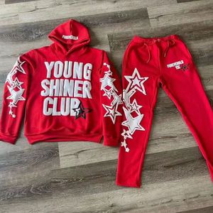 Nuovo Logo personalizzato Dtg Pullover oversize 2 pezzi pantaloni svasati da uomo due pezzi set di pantaloni sportivi svasati da uomo Crop Top e set felpa con cappuccio - Product Image 4