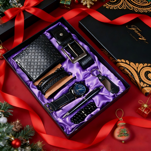 ชุดของขวัญสำหรับผู้ชาย Fancy & Yc DW2036 ประกอบด้วยเข็มขัด + กระเป๋าสตางค์ + นาฬิกาควอตซ์ + สร้อยข้อมือ 3 เส้น + พวงกุญแจ + ปากกา + ลูกประคำ + กล่องของขวัญสุดหรู - Product Image 5