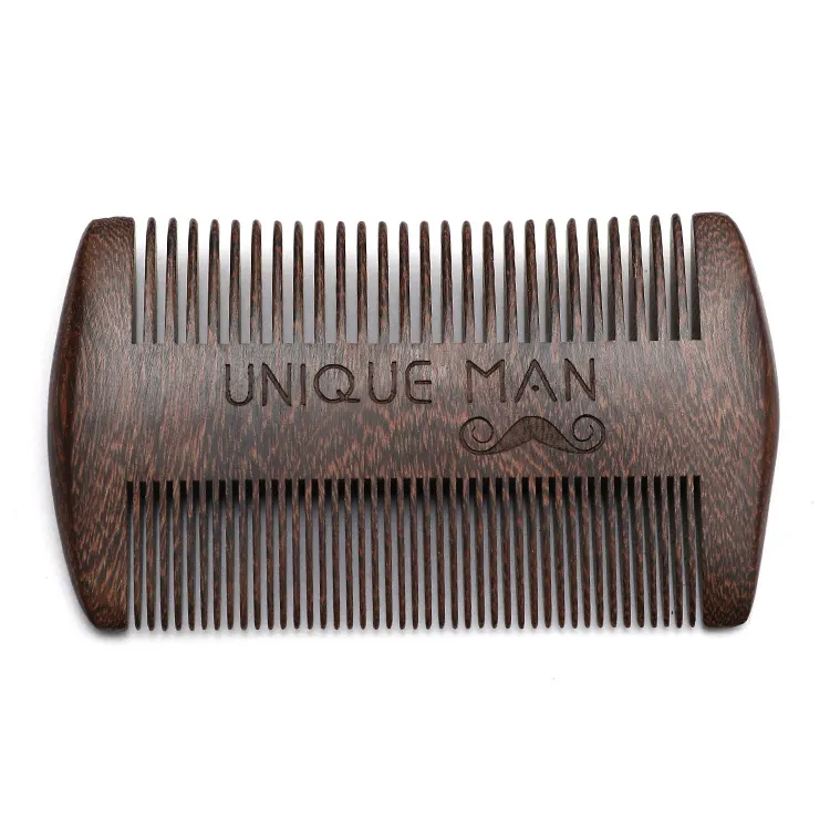 RTS QS marque OEM peigne à poux en bois logo personnalisé gravé noir dents larges cheveux barbe peigne avec boîtier