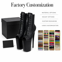 Chaussures de pole dance à plateforme fine de 23 cm OEM, bottines en PU à bout ouvert, lacets, fermeture éclair latérale, souples pour performance en club, couleur et logo personnalisables