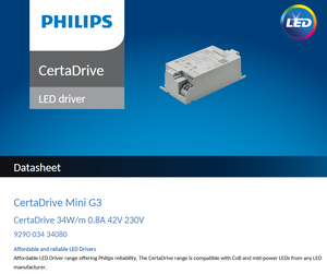 Controlador LED de Corriente Constante de Bajo Voltaje AC-DC PHILIPS CertaDrive 34W/m 0.8A 42V 230V, Fuente de Alimentación con 3 Años de Garantía - Product Image 2