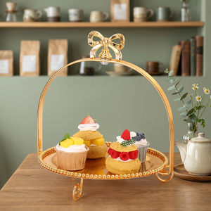 Soporte de Lujo Dorado Metálico para Tartas con Asa, Bandeja de Exhibición de Postres, Plato de Hierro para Cupcakes, Decoración para Bodas, Venta al por Mayor a Granel - Product Image 4