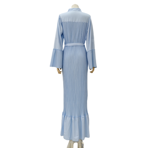 Ropa musulmana Turquía sólido islámico largo vestido con cinturón mujeres Dubai Abaya cuello redondo vestido modesto - Product Image 4