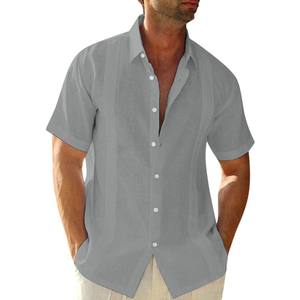 Camicia in Lino da Uomo per Primavera ed Estate, Design Cubano Shagua <span class=keywords><strong>Abella</strong></span>, Stile Casual con Colletto, 100% Cotone, Maniche Corte Bicolore - Product Image 5