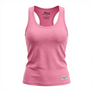 Camisetas sin mangas deportivas casuales para mujer con logo personalizado OEM, sin mangas, con etiqueta de transferencia térmica, de poliéster tejido. - Product Image 2