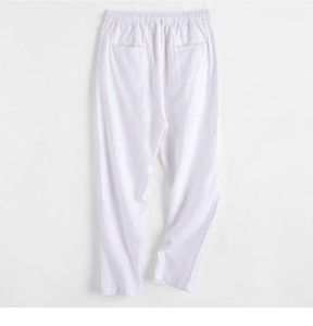 <span class=keywords><strong>Pantaloni</strong></span> in <span class=keywords><strong>Lino</strong></span> da <span class=keywords><strong>Uomo</strong></span>, Cotone Traspirante Estivo, Gamba Dritta, Tinta Unita, Vita Elastica, <span class=keywords><strong>Pantaloni</strong></span> Casual in <span class=keywords><strong>Lino</strong></span> - Product Image 2