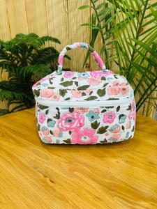 Handmade Quilted Cotton Vintage Zipper Vanity Pouch Floral Print Travel Bag Eco-Friendly Durable Cosmetic <b>Case</b> Makeup Organizer - Product Image 5