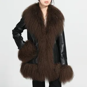 Winter Warm Hochwertige Großhandel Echte Schaf Lederjacken Großhandel Mongolian Fur Leder Frau Jacke