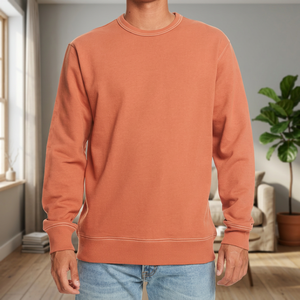 Sweat-shirt en coton à col rond pour homme, coupe classique, couleur unie, tricoté, manches longues, orange, décontracté, automne - Product Image 3