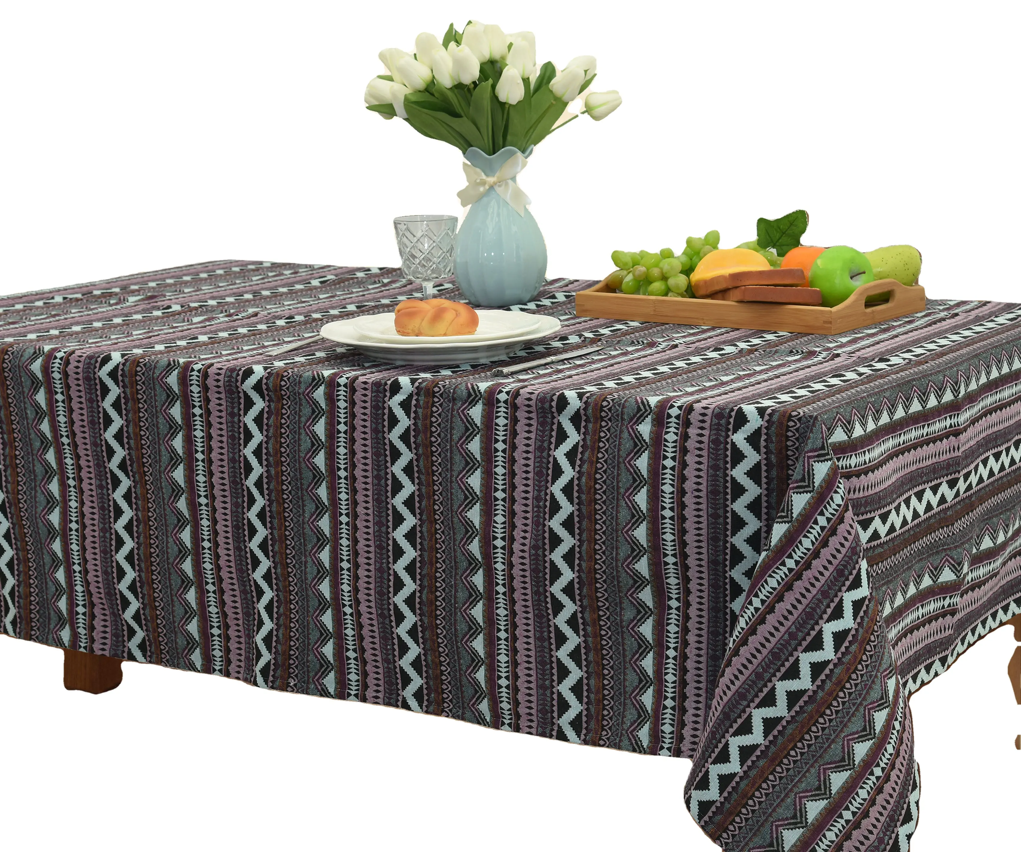 Fabric Cotton Dining Table cloth Home Party Christmas Linen Polyester Tablecloth Romantic Purple Floral Streak Tablecloth