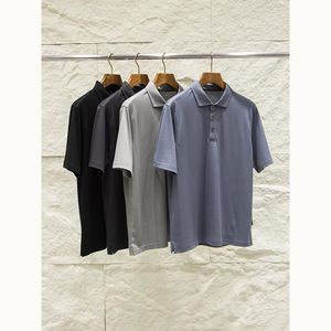 El Resort Italiano Polo |   Camisa de Manga Corta para Hombre, de Lujo, 100% Algodón de Alta Densidad, con Cuello Solapa, en Tono Azul Acero - Product Image 1
