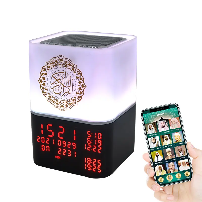 Telawah MP3 Player Night Light AI Digital Azan Oração Relógio Produto Cube Alcorão Speaker