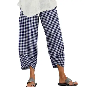 Y307018 Nouveaux vêtements pour femmes sexy recadrée décontracté Sarouel pantalon Plaid couture pantalon