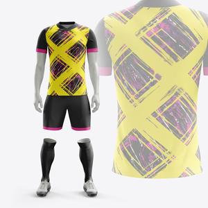 Ensemble de maillots de football personnalisés jaune et noir à manches courtes, imprimé géométrique, anti-humidité, coupe athlétique, toutes saisons, vêtements sublimés - Product Image 1