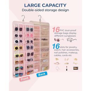 Organisateur de lunettes de soleil suspendu mural, étui de rangement double face rose 33x15x85cm en polyester - Product Image 2