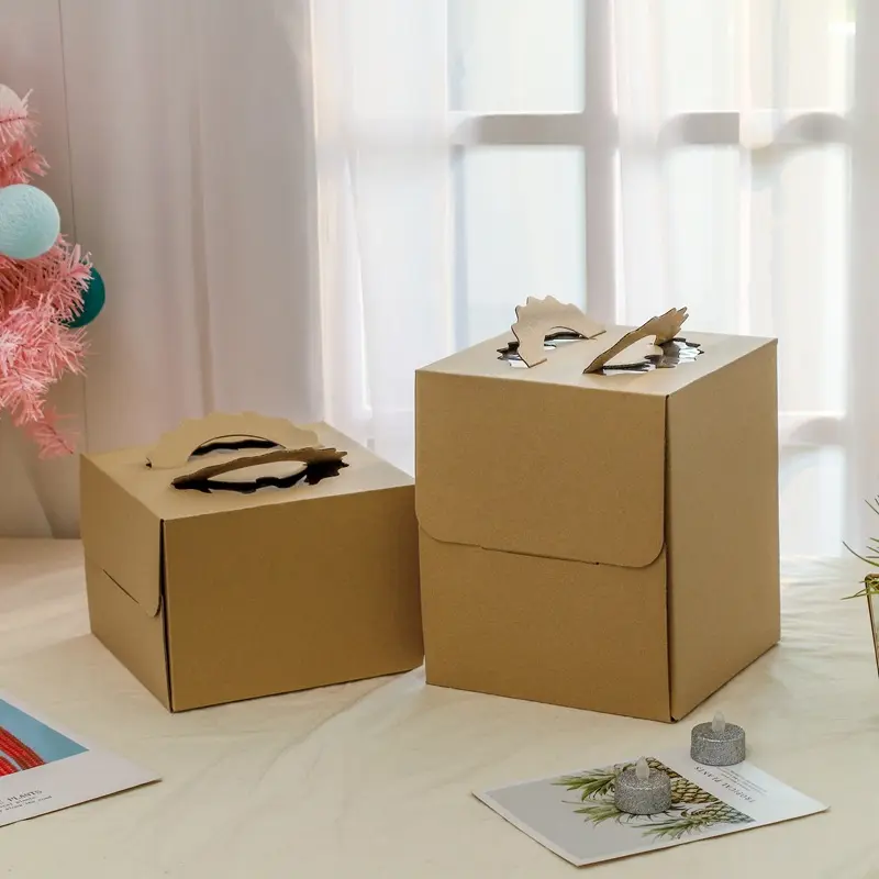 Portable Bakery Cake Boxes With Insert Handle Window Gift Box Wedding Birthday Kraft Paper