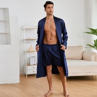 Ensemble de pyjama court en satin pour homme 0EM/ODM, couleur unie, vêtements de maison, peignoir d'été, robe longue fine, pyjama