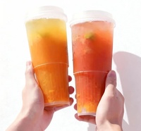 Gobelet en plastique rigide transparent givré jetable de 16 oz, 24 oz, 32 oz avec couvercle