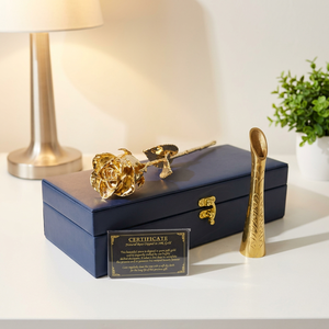 Caja de Regalo de Rosas Naturales Chapadas en Oro de 24K de Lujo - Regalo Ecológico y Duradero para Navidad, Día del Padre, Graduación, Aniversario - Product Image 1