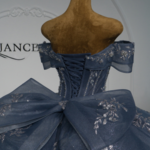 Xybb06-Pz Dusty Blue Quinceanera Ball Gown <b>Silver</b> Embroidery Corset Glitter Chiffon Natural Vintage Formal Evening Party - Product Image 5
