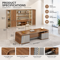 Bureau de direction pour salle de direction et zone de réception avec armoire latérale, options de taille et de finition personnalisées