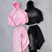 Ensemble de survêtement personnalisé pour homme, fabriqué sur mesure, comprenant un sweat à capuche et un pantalon de jogging, style streetwear ample et oversize, zippé, avec strass