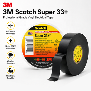 Ruban adhésif électrique en vinyle 3M Super 23 33+ <span class=keywords><strong>noir</strong></span> 7 mil ignifuge pour l'isolation des fils et câbles - Product Image 1