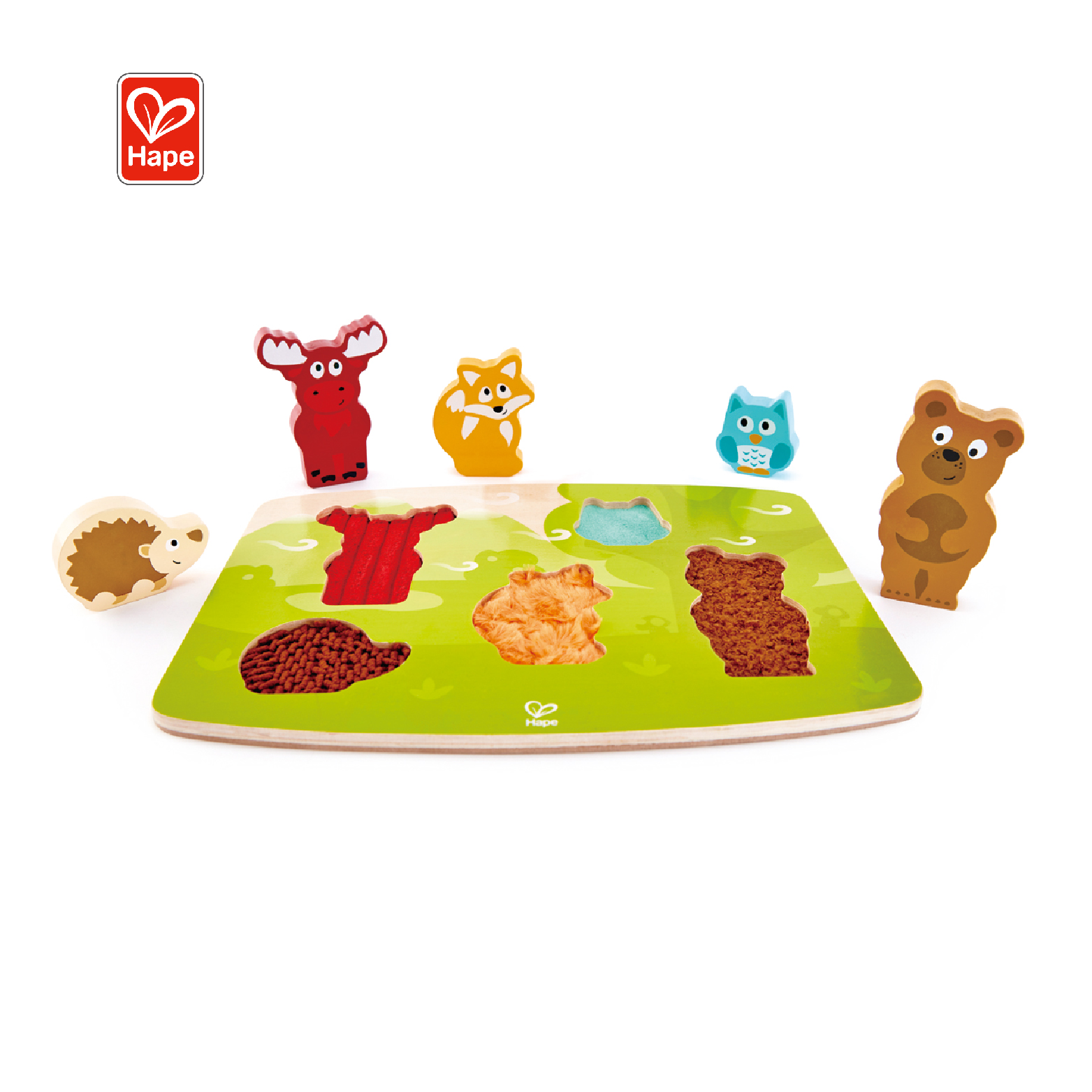 Alfombra de juegos para niños, rompecabezas táctil de animales del bosque Hape, estera de juego de ejercicio de algodón, rompecabezas de madera