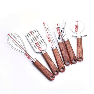 Kitchen Gadgets Stainless Steel Egg Beater Set <b>Wooden</b> Handle Miscellaneous Baking Utensils Pizza Cheese Knife Small Utensils - Product Image 1