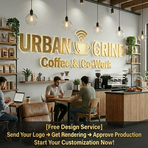 Enseigne en <span class=keywords><strong>lettres</strong></span> métalliques dorées effet miroir pour extérieur, enseigne commerciale, panneau signalétique, logo, décoration extérieure pour café - Product Image 1