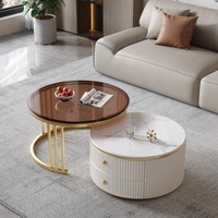 Table basse moderne de luxe avec plateau en ardoise, structure métallique, plateau en verre imitation marbre, table à thé pour salon